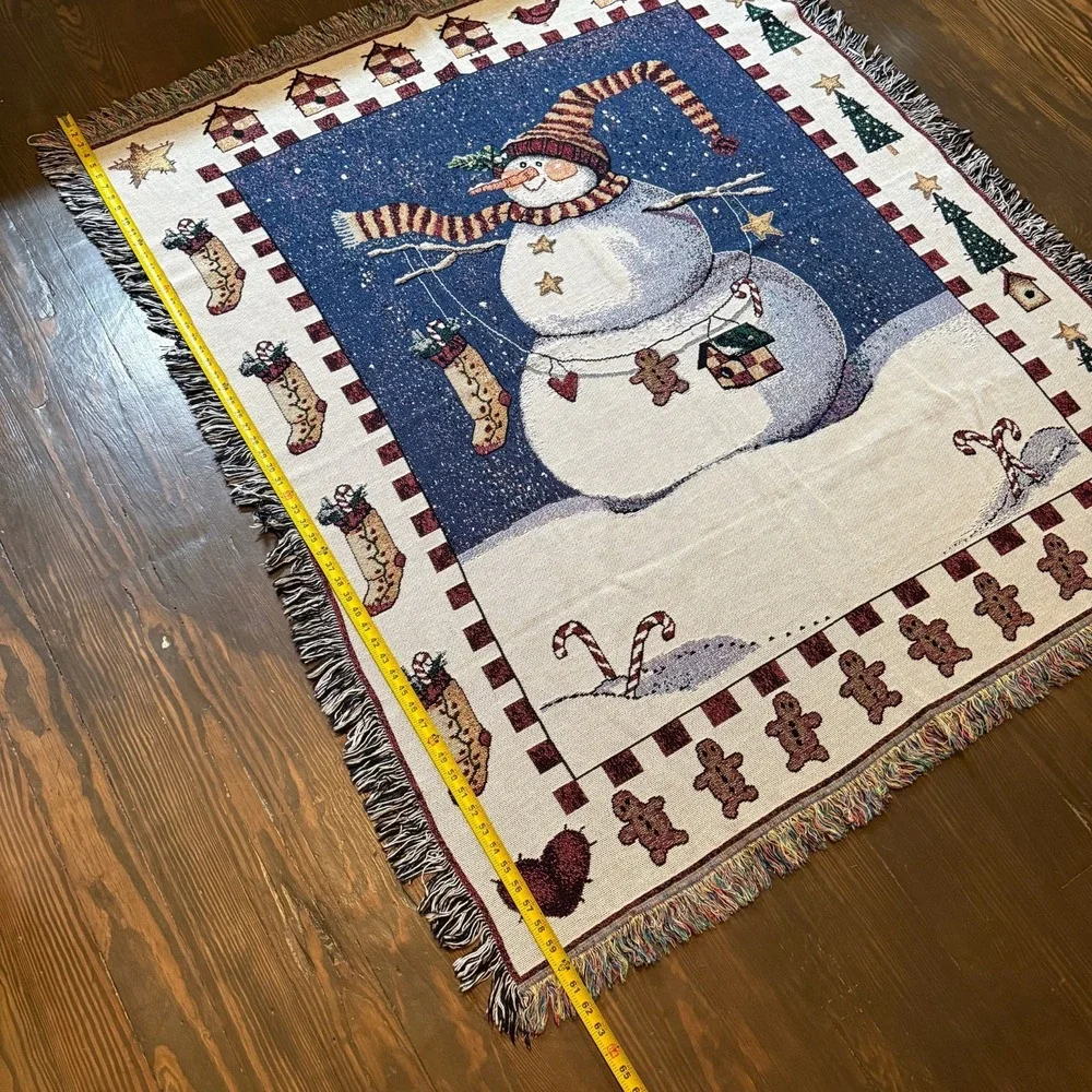 Christmas Tapestry Blanket Peppermint Hills Sandi Gore Evans Snowman Throw 50x60
